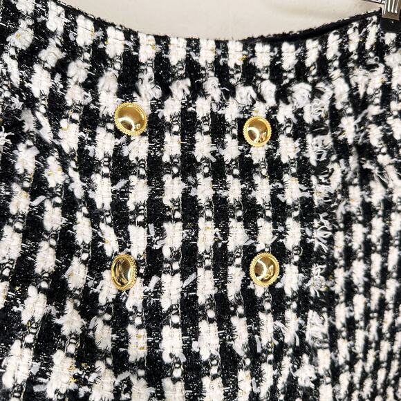 House of Harlow Black and White Checkered Wool Blend Tweed Mini Skort Skirt Lg - Picture 4 of 14